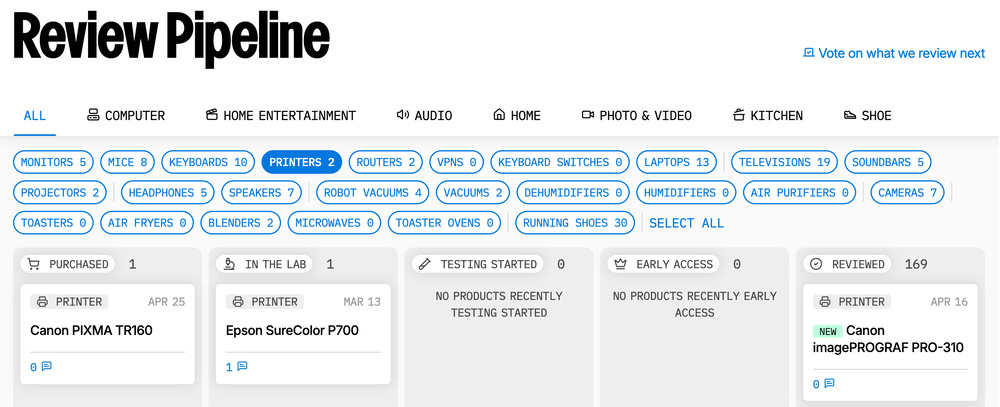 A screenshot of our printer review pipeline.
