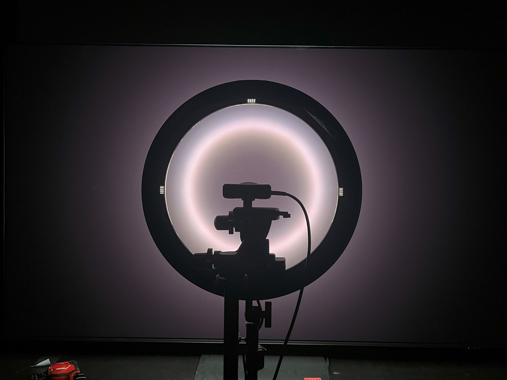 The ring light in a dark room