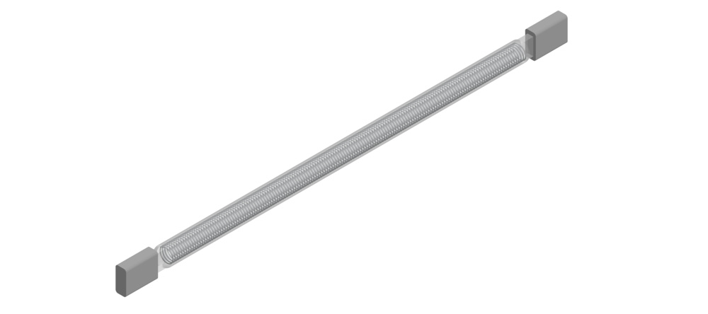 3D model of a quartz heating element. showing its clear quartz glass tube and internal coiled nichrome heating wire