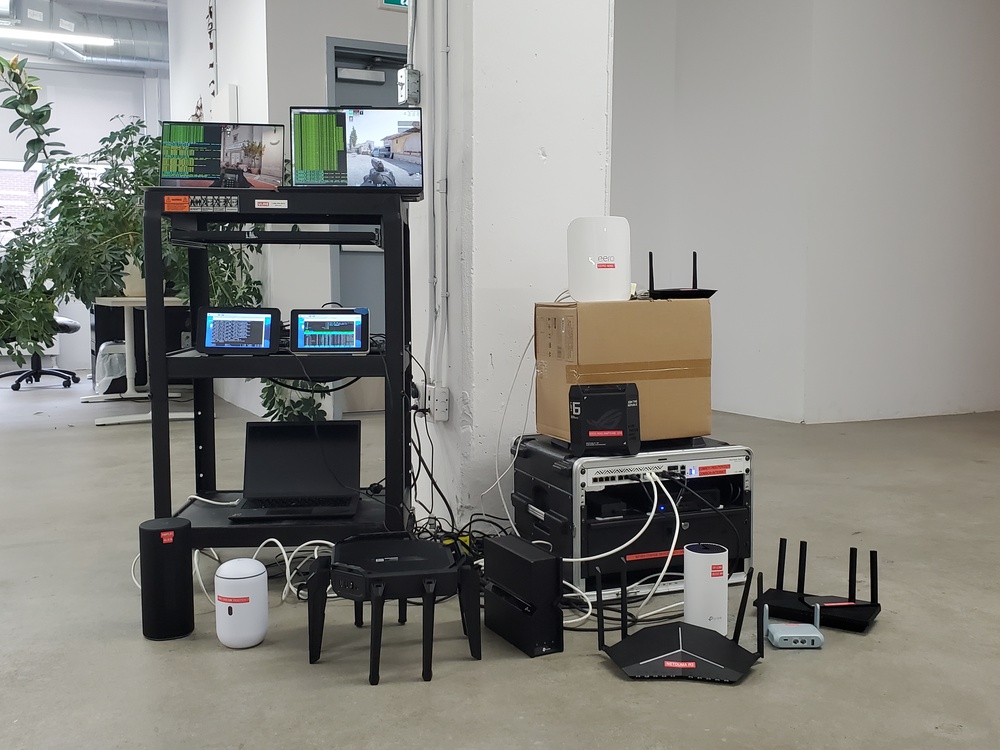 11 tested routers with the test setup.