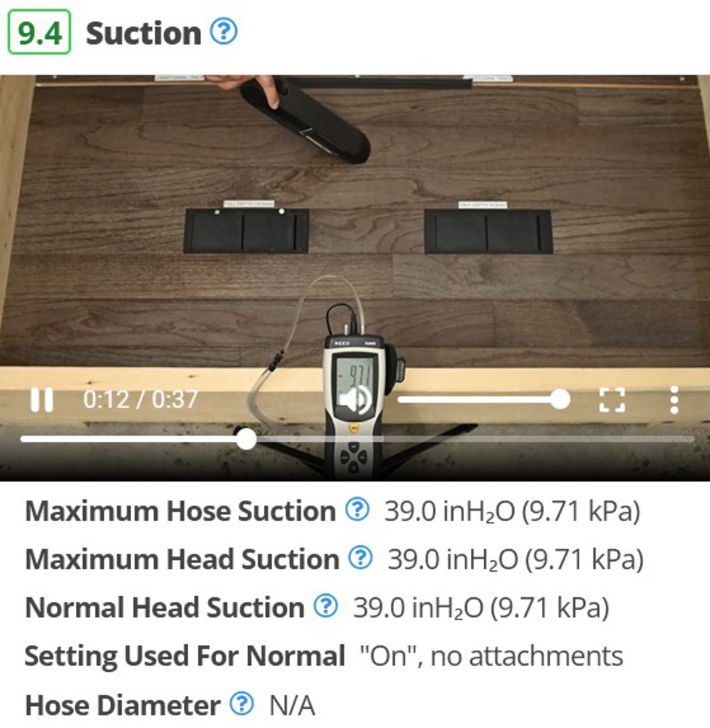 Shark WANDVAC Suction measurement