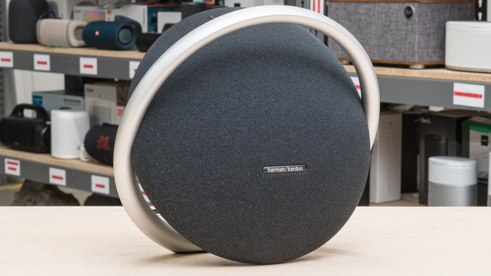 The Harman/Kardon Onyx Studio 8 has a visually arresting style with an unusual wraparound handle.
