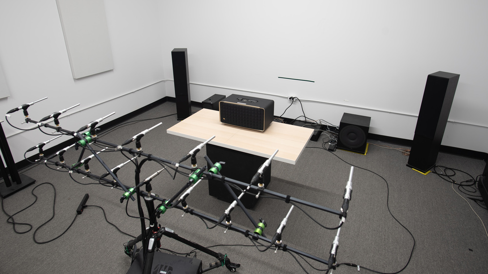 The JBL Authentics 500 having its frequency response measured.
