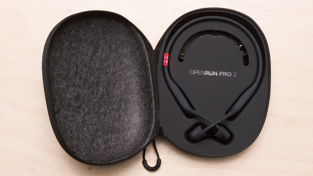The Shokz OpenRun Pro 2 Bone Conduction come with form-fitting case with a carrying loop.