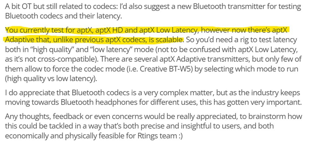 Discussion about the lack of aptX Adaptive testing