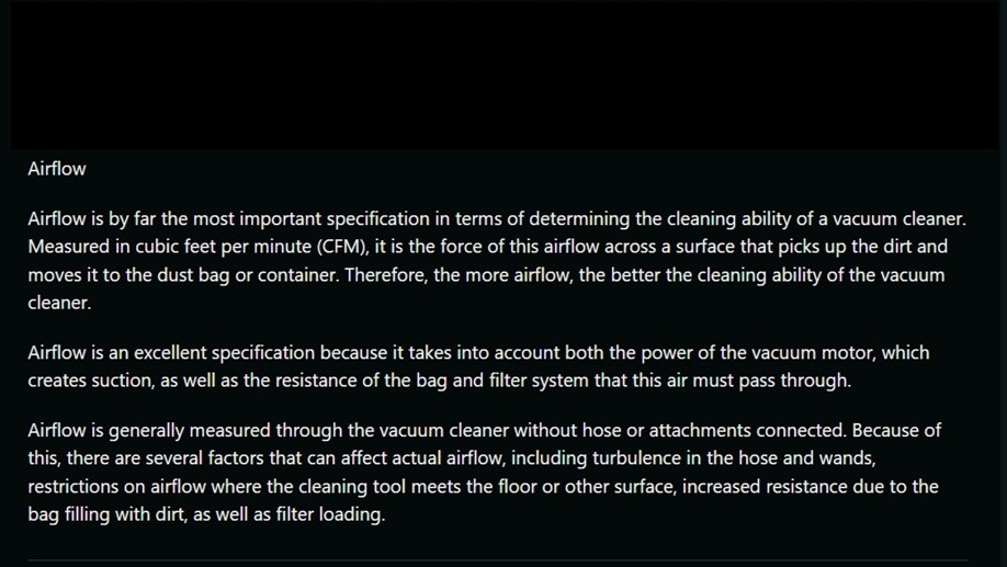 Reddit post about the different specs of a vacuum
