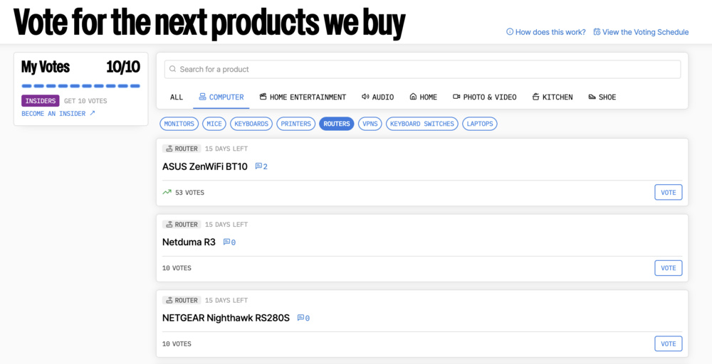 A screenshot of the router voting page.