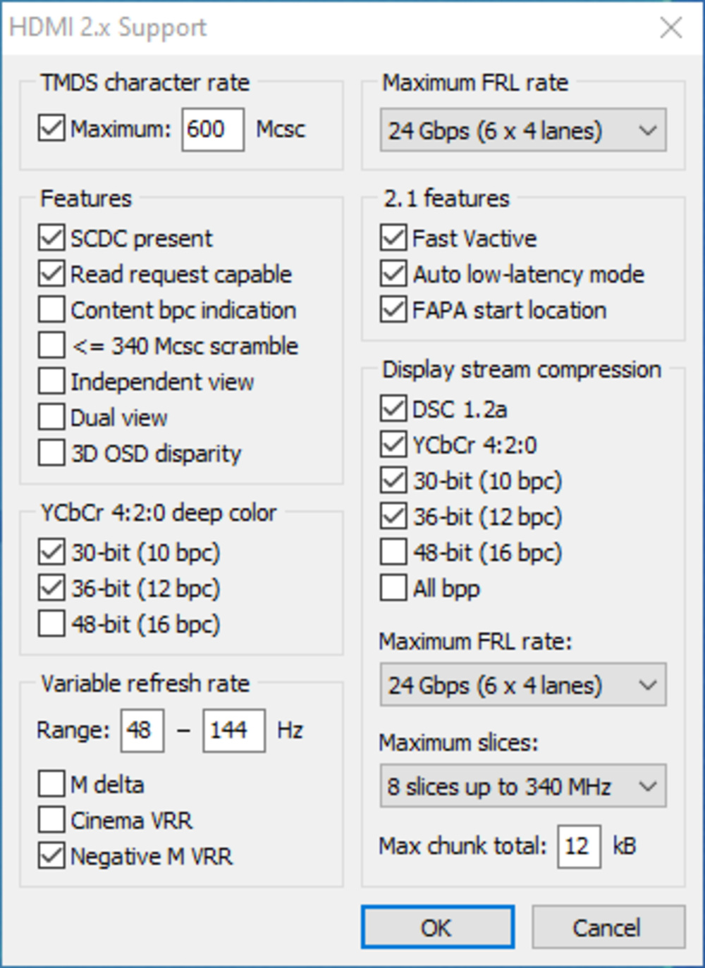 CRU Showing HDMI 2.x supported features