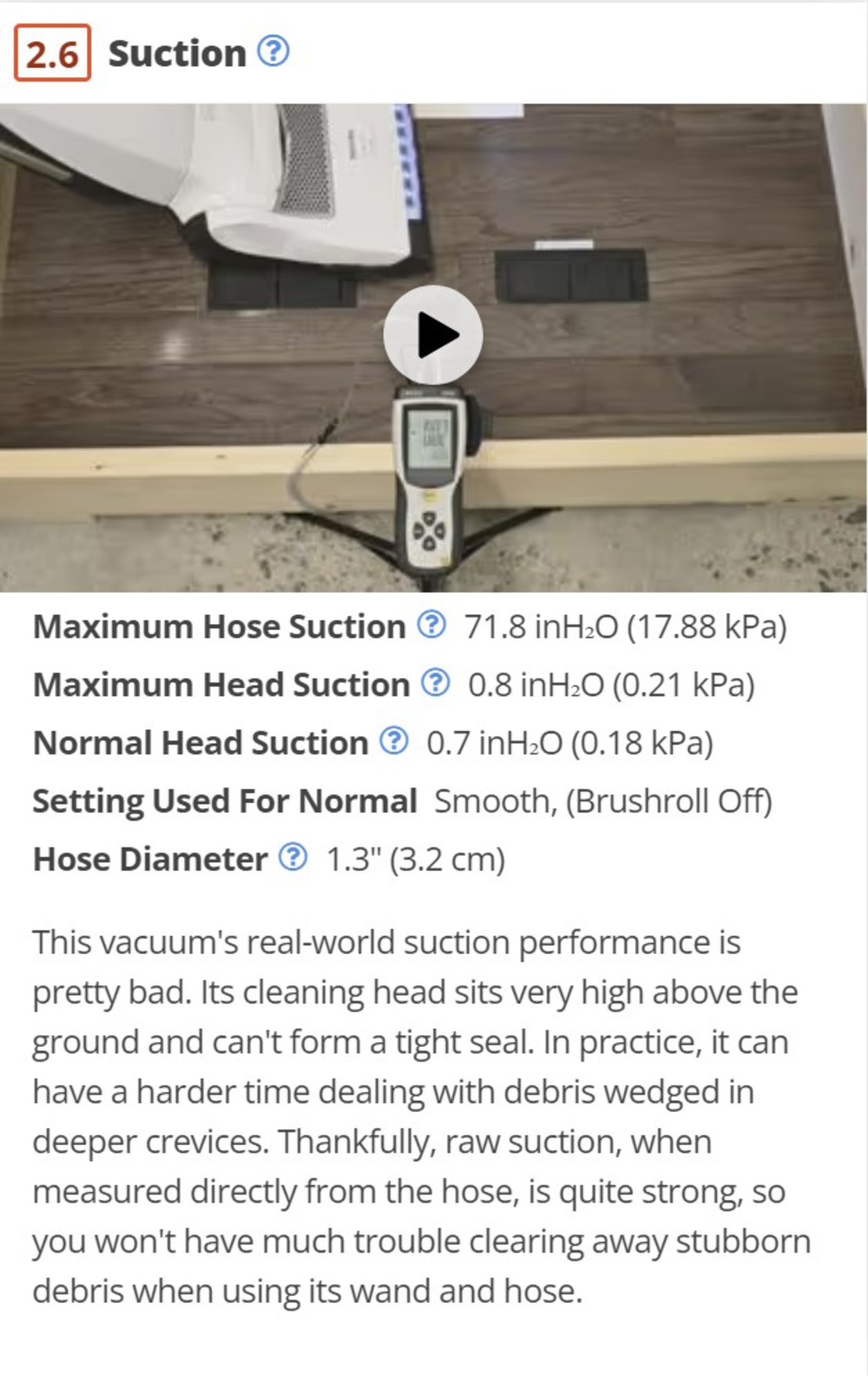 Suction value of Miele U1 Dynamic Powerline