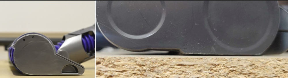 Dyson V15 Detect soft roller (left) and Samsung Bespoke Jet roller (right) from the side