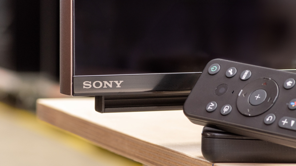 A close-up of Sony's branding on one of their TVs.