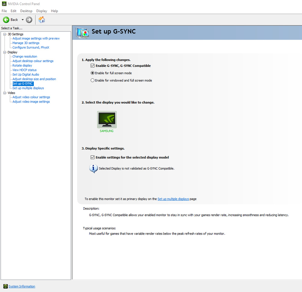 G-SYNC Compatibility in the NVIDIA Control Panel